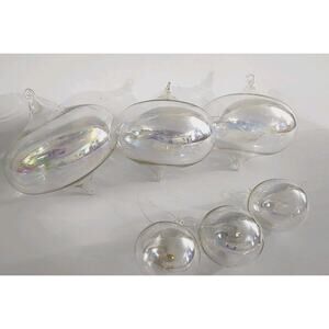 Silvestri Vtg Taiwan 3 Large Iridescent Blown Glass Onion & 3 Teardrop Ornaments